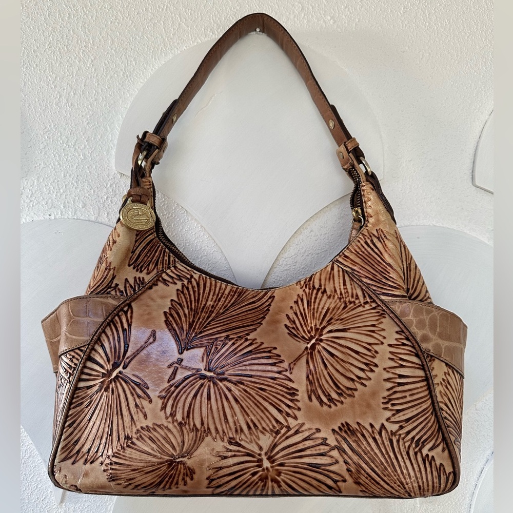 Brahmin Tan Tahiti Collection Embossed Palms Rare Find